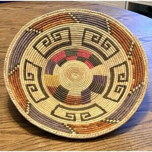 Woven Coil Colorful Basket Tight Weave Herringbone Rim 14"